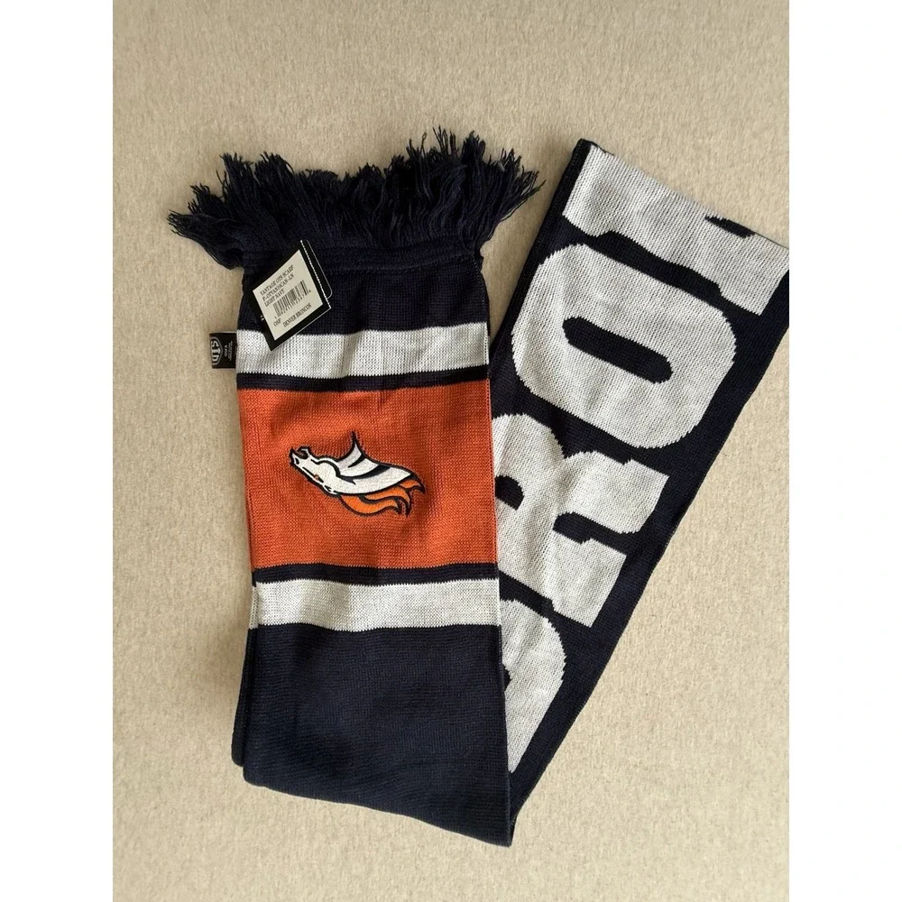 Denver Broncos Knit Scarff With Embroidered Team Logo Blue Orange